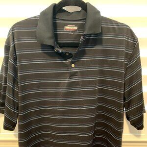 Men's Polo by Kirkland Signature Performance Polo - Size L - Black with stripes